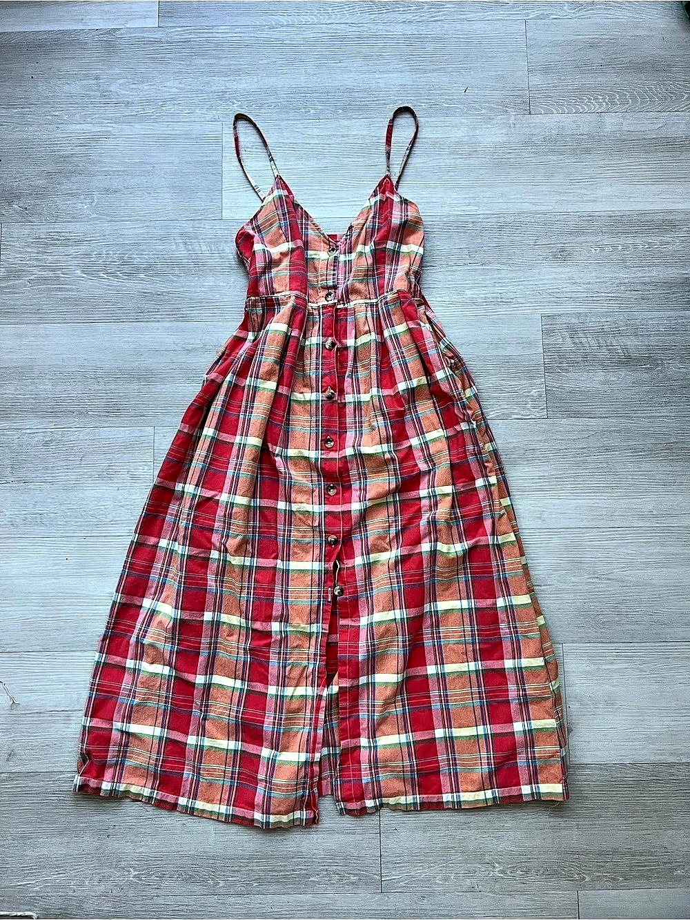 Upcycled Plaid Cottagecore Maxi Dress – 100% Cotton Size M